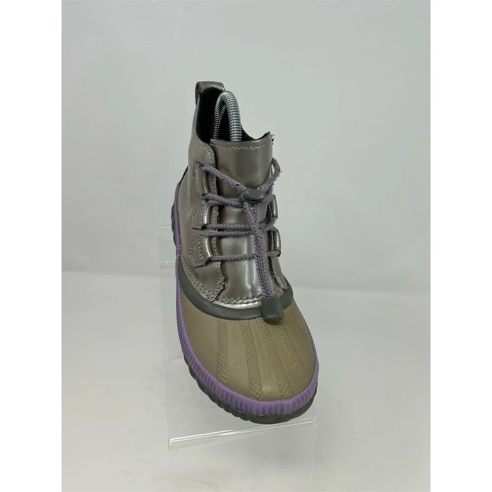 SOREL Out N About Plus Duck Boots Girls Silver Gray Purple Trim Waterproof 4